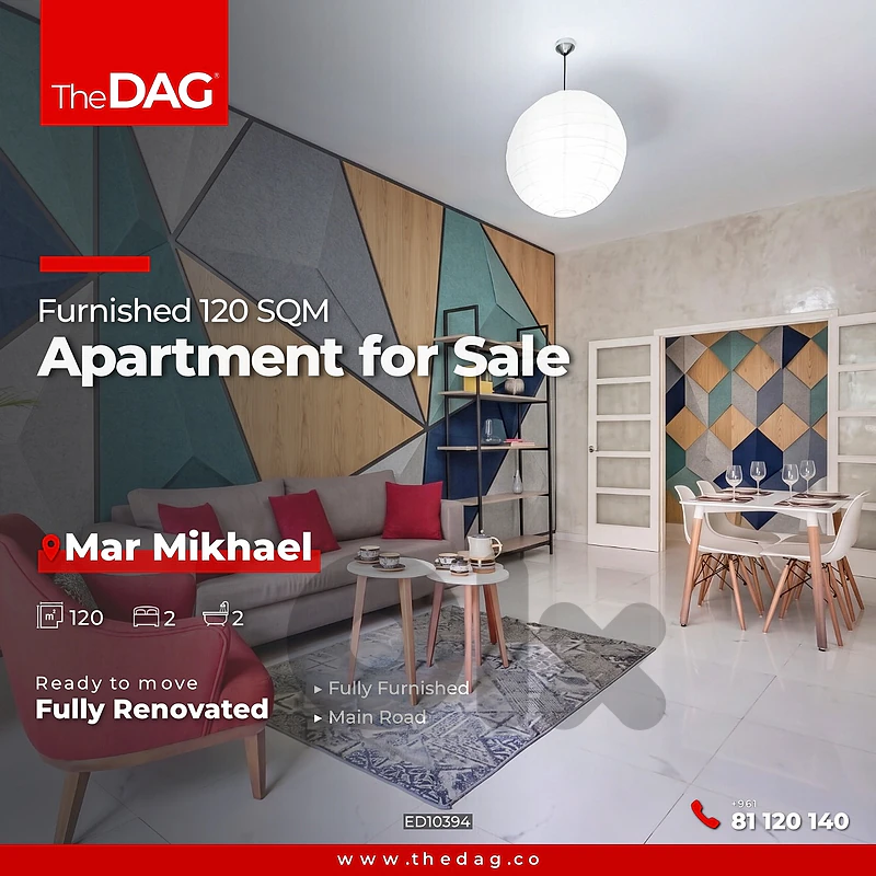 Fully Furnished 120 SQM Apartment for Sale in Mar Mikhael شقة للبيع