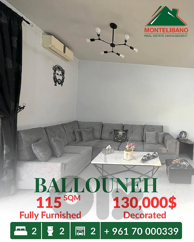 Fully Furnished 115 sqm Apartment For Sale in Ballouneh بلونة