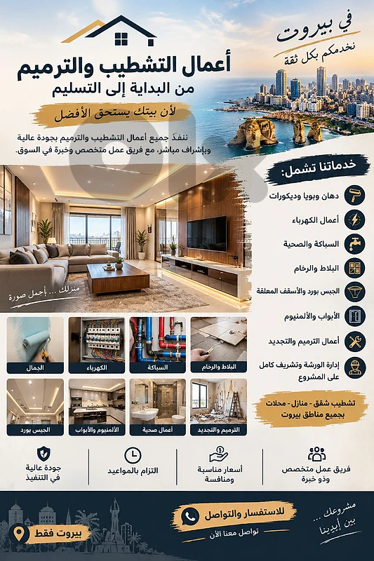 مقاولات وتشطيبات وترميم شقق ومنازل – بيروت مقاولات وتشطيبات وترميم شقق ومنازل – بيروت