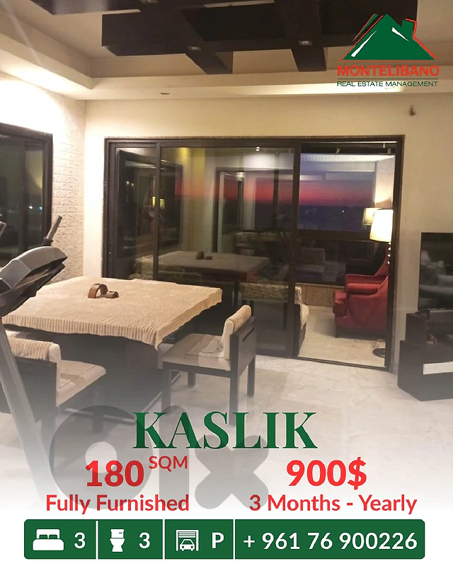 180 sqm Apartment For Rent in Kaslik كسليك with Sea View