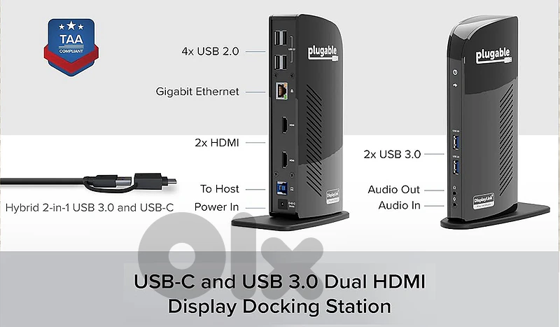 Universal USB 3 Docking Station w. Dual HDMI, 6 USB, Ethernet Hub