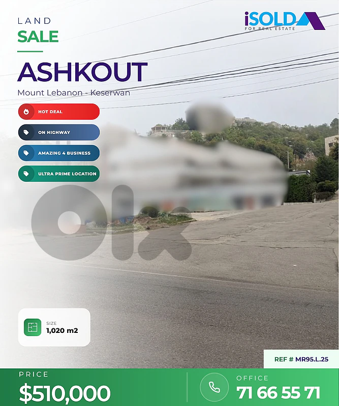HOT DEAL- 1020 m² Ultra Prime Land on Achkout-Faraya Highway for Sale