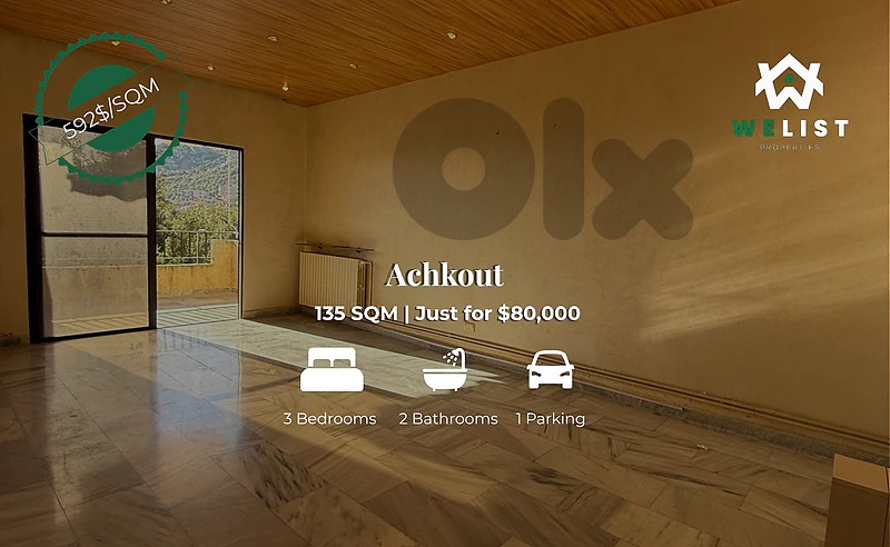 Apartment for sale in Achkout شقة للبيع في منطقة عشقوت