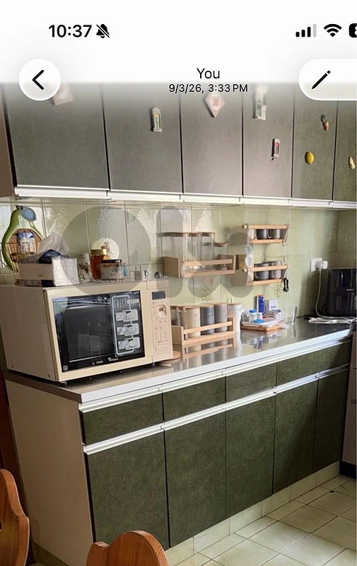 kitchen counter and cabinets