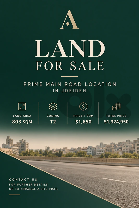 803 sqm Land for Sale in Jdeideh – Prime Main Road Location