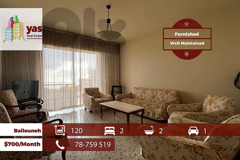 Ballouneh 120m2 | Furnished | Rent | Pirme Location | Catch | KS