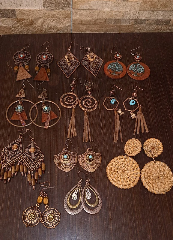 Boho Wooden with metal dangling earrings