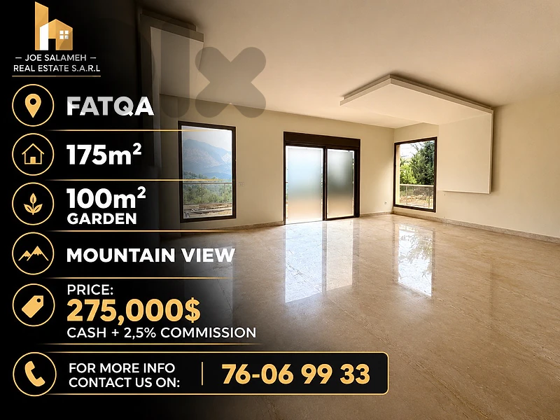 Apartment for sale in Fatqa 175m2+100m2 garden mountain view 275,000$