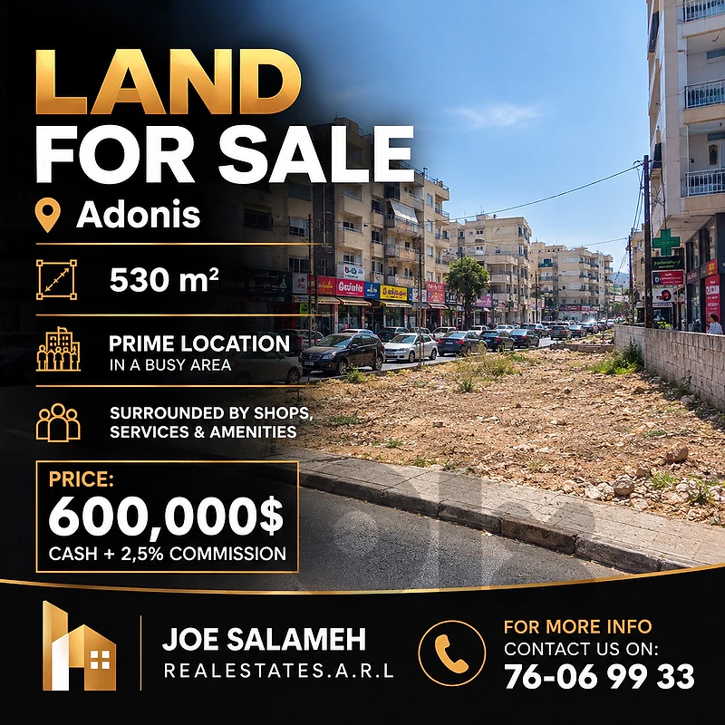 Land for sale in Adonis 530m2 catch 600,000$cash