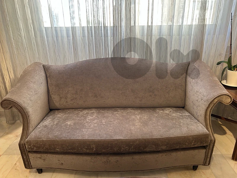 Classic Velvet Camelback Sofa with Nailhead Trim