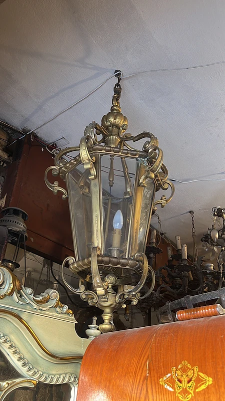 Chandelier Lantern French Louis XVI Bronze Gold Floral Glass Vintage