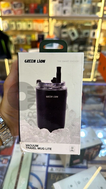 Green lion Vacuum travel mug lite black