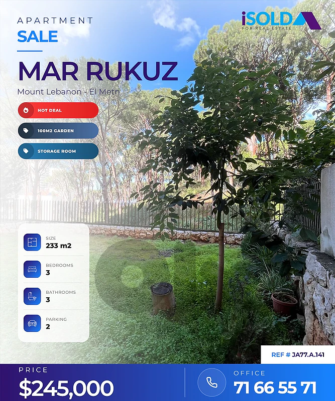 200m2 apartment +100m2 garden 4 sale in Dikwene / Mar Roukoz
