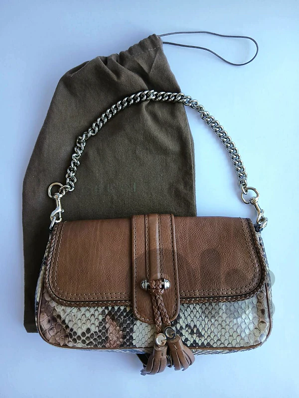 Vintage Authentic Gucci Marrakech Python & Leather Flap Shoulder Bag