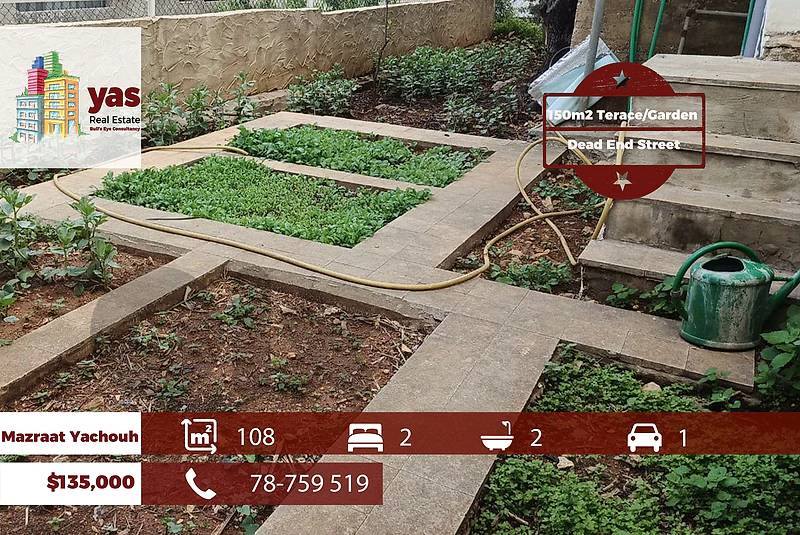 Mazraat Yachouh 108m2 | 150m2 Terrace/Garden | Calm Street | PM