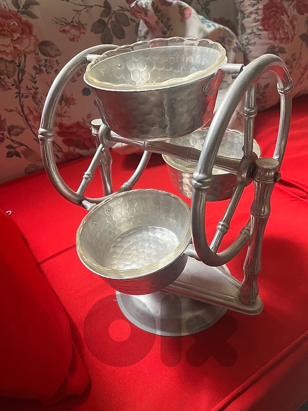 Vintage 1950s Hammered Aluminum Ferris Wheel Snack & Condiment Server