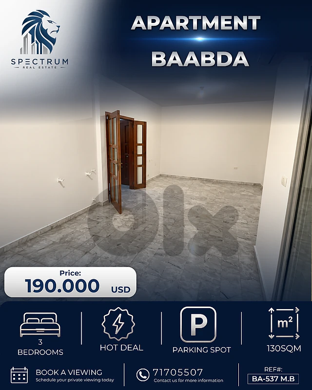 3 BEDS | BAABDA | GREAT DEAL | 2 BALCONIES | PARKING, (BA-537) M.B