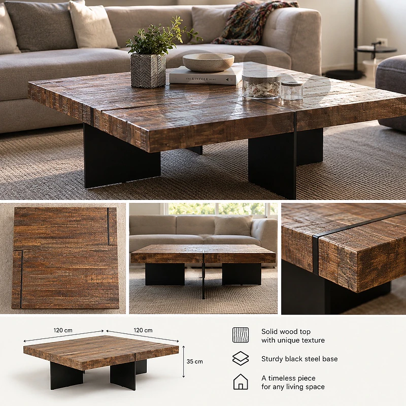 Solid Wood & Steel Coffee Table