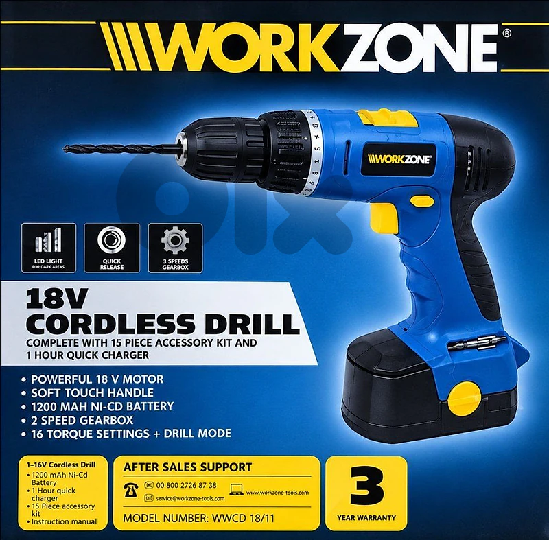 WORKZONE WWCD 18/11 18V Cordless Drill مقدح بطارية