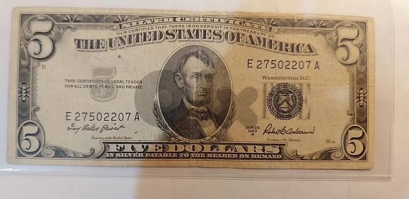 Five USA banknote  year 1953 Silver Certificate