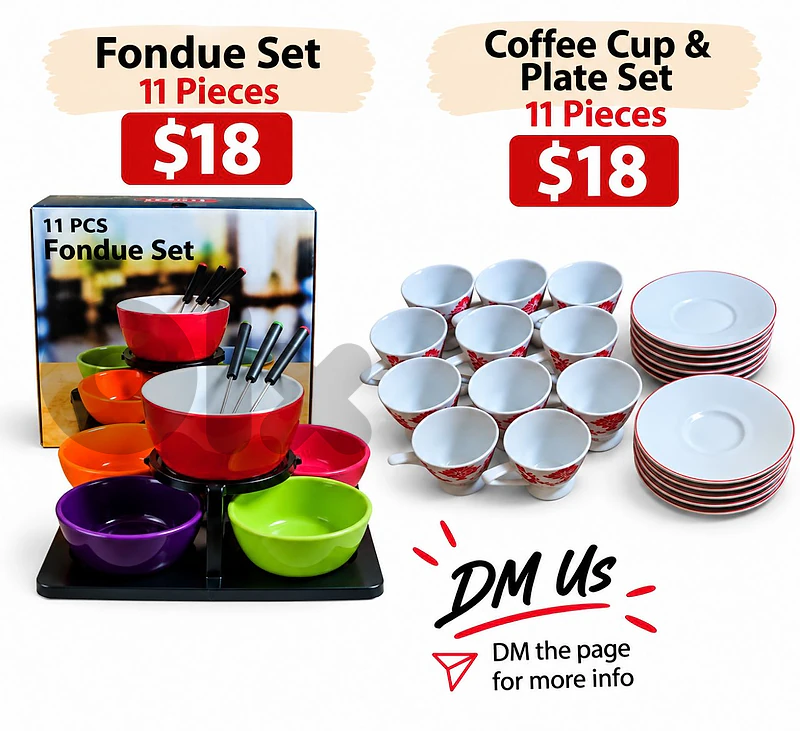 11 pieces Fondue sets anf coffee set, still new