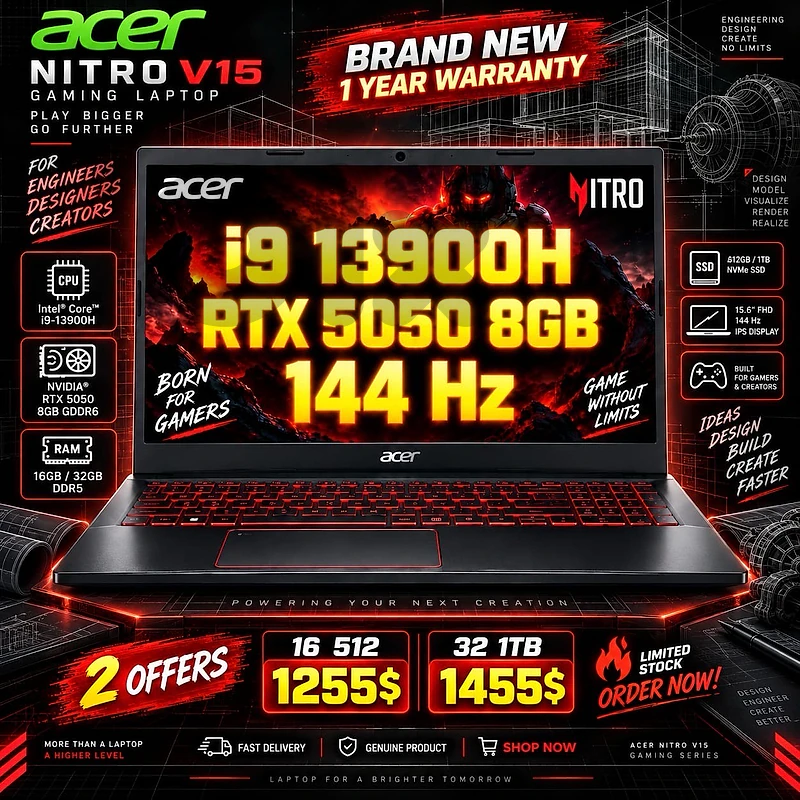 Acer Nitro V15 i9-13900H RTX 5050 8GB 16GB 512GB
