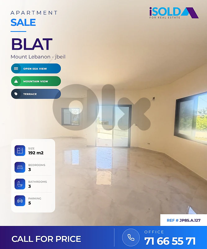 Apartment + Mountain&sea view + Terrace 4sale in Blat - شقة في بلاط