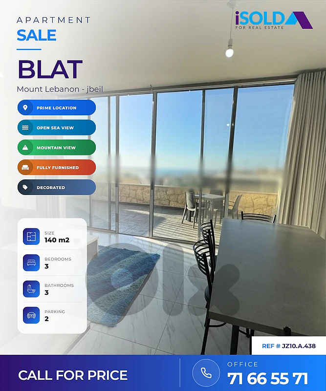 Apartment + Mountain&Sea view for sale in Blat - شقة للبيع في بلاط