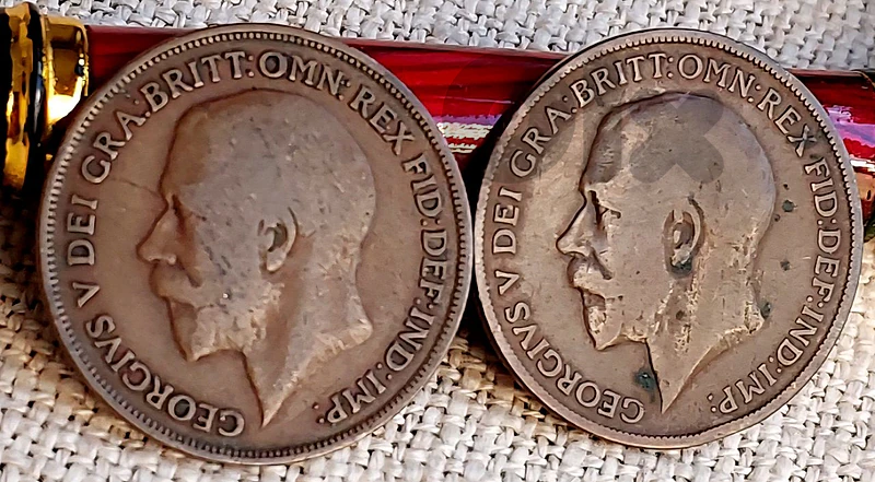 England king George V  1912 & 1913 large bronze coins