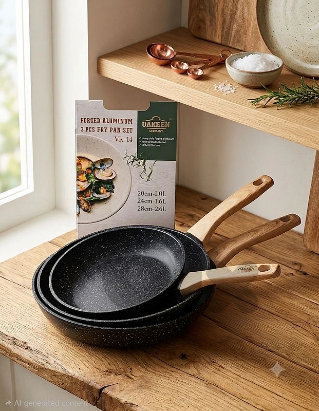 set fry pan UAKEEN GERMANY 3pcs طقم مقالي set fry pan UAKEEN GERMANY 3pcs طقم مقالي