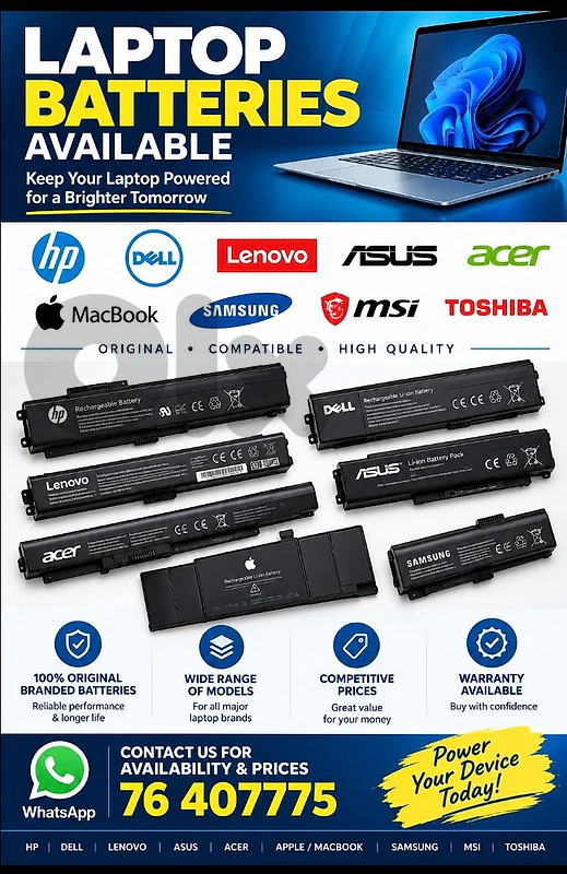 Laptop batteries available in many brands!