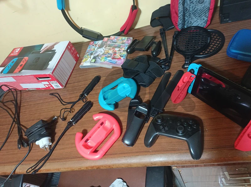 modded Nintendo switch v1 with charger pro controller accessories