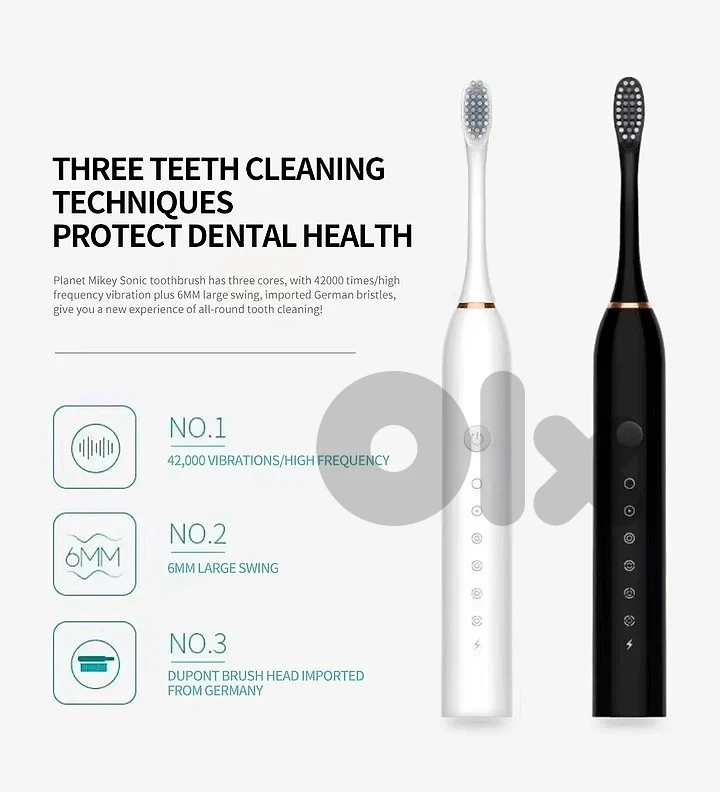 Sonic Electric Toothbrush, USB Rechargeable 3 Brush Heads & 6 Modes
