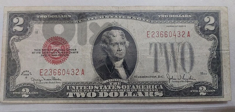 USA two Dollar Banknote Red Seal year 1928