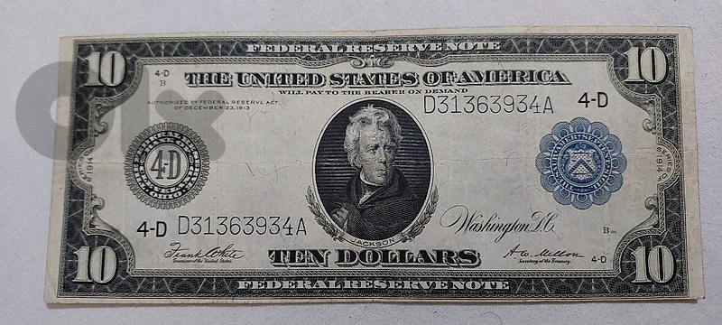 USA Ten Dollars Jackson mint Fedral Bank Reserve Banknoteyear 1914
