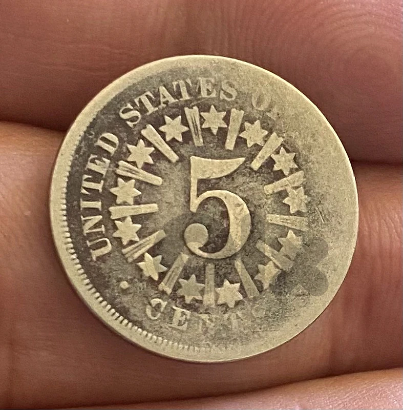عملة اول اصدار ٥ سنت اميركي سنة ١٨٦٦ نيكل مع شعاع 5cents with rays