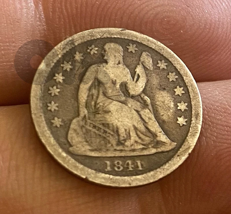 عملة واحد دايم فضة سنة ١٨٤١ Seated liberty dime coin 1841