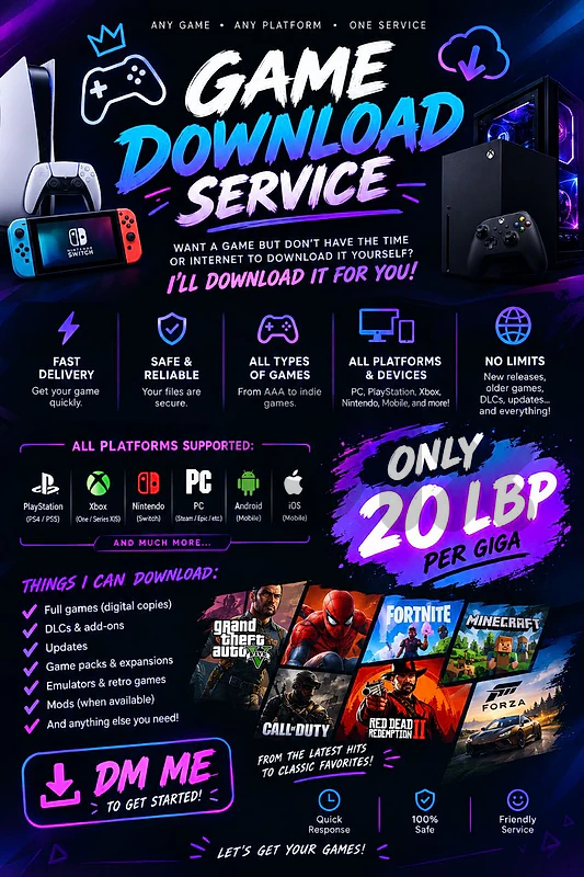 Download games for PS4/5 or PC or Xbox or laptop or Nintendo