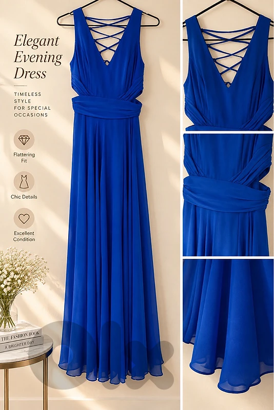 Royal Blue Long Evening Dress – Size 36