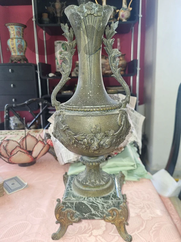 antique spelter urn. 40cm