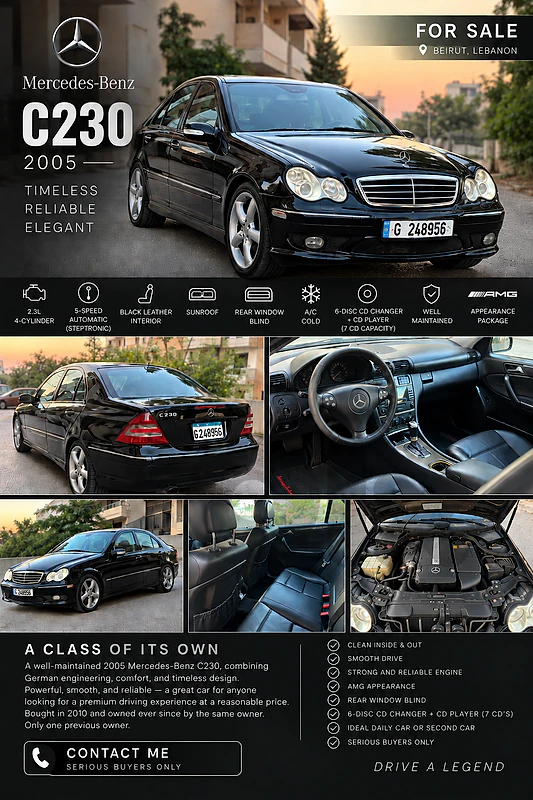 Mercedes-Benz C230 2005 | Black on Black | 265534 Km