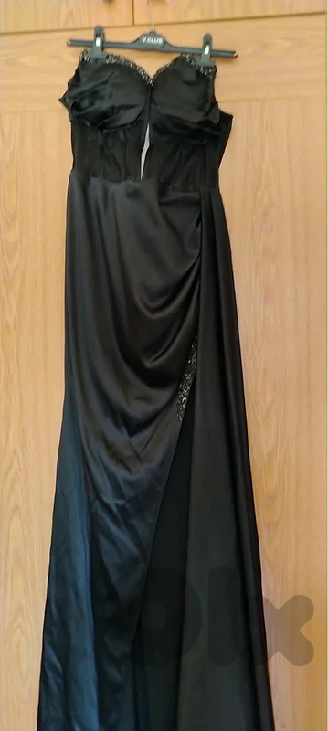 Elegant Black Satin Corset Evening Gown