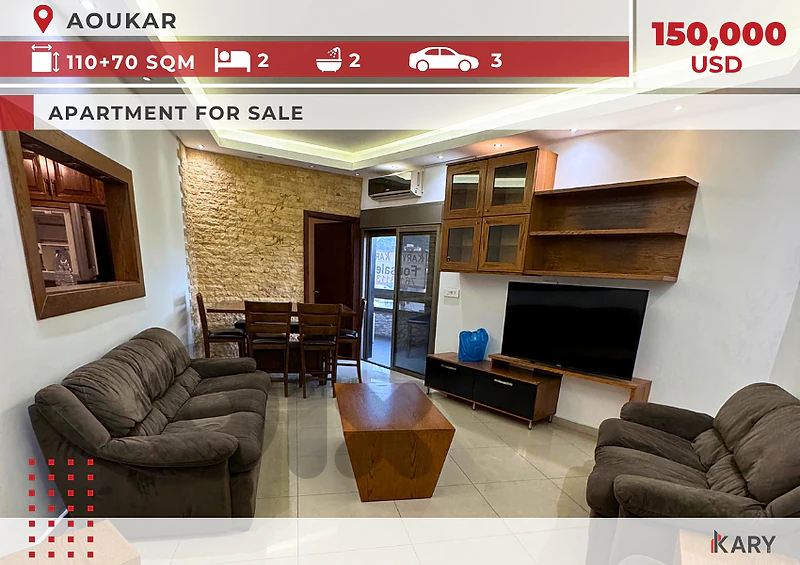110 sqm + 70 sqm Terrace Furnished Apartment for Sale in Aoukar عوكر 110 sqm + 70 sqm Terrace Furnished Apartment for Sale in Aoukar عوكر