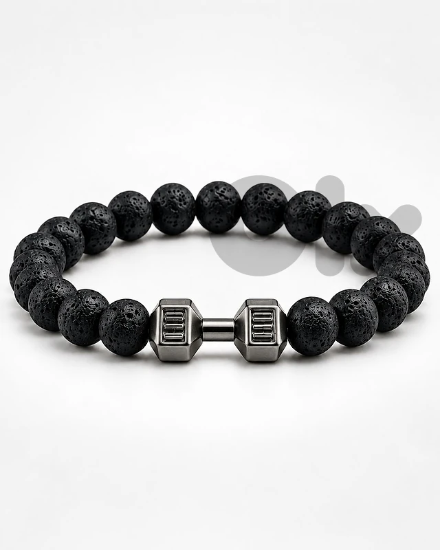 Men’s Black Beaded Dumbbell Bracelet