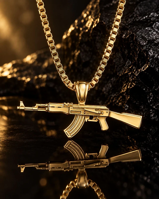 Men’s Gold-Tone AK Rifle Pendant Necklace