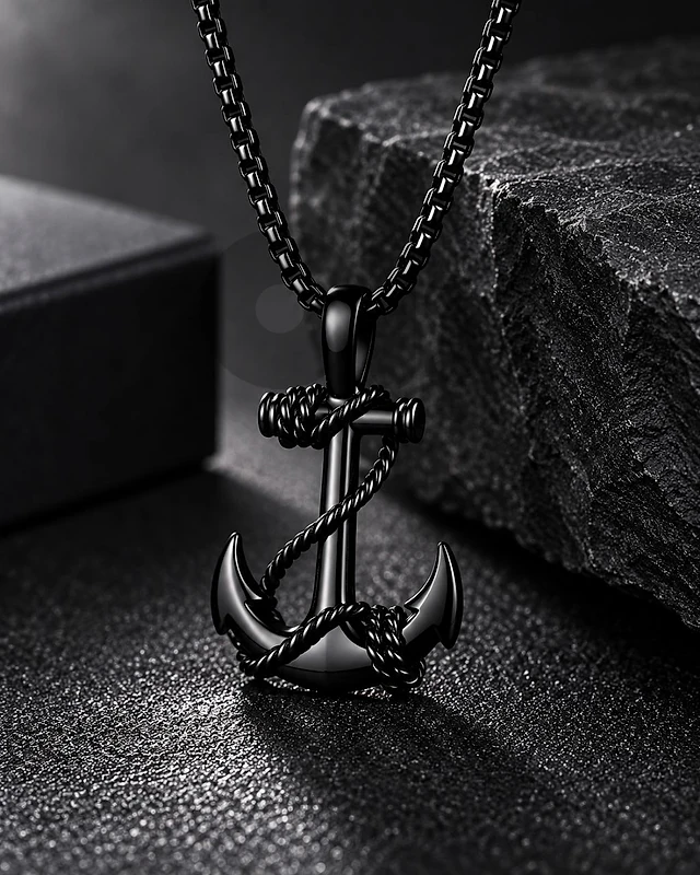 Men’s Rope-Wrapped Anchor Pendant Necklace