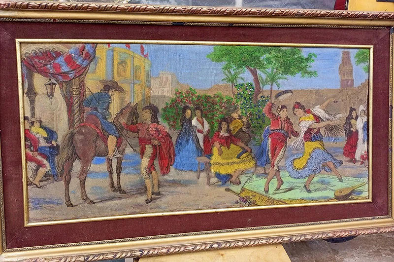 لوحة كانفا مع رسم يد واطار  قديمة