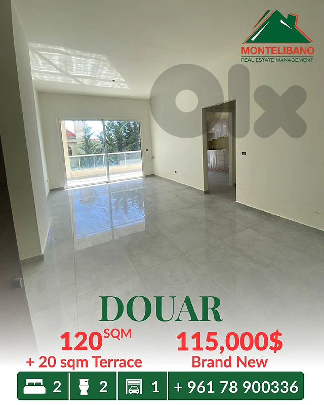 120 sqm Apartment in New Building For Sale in Douar + 20 sqm Terrace
