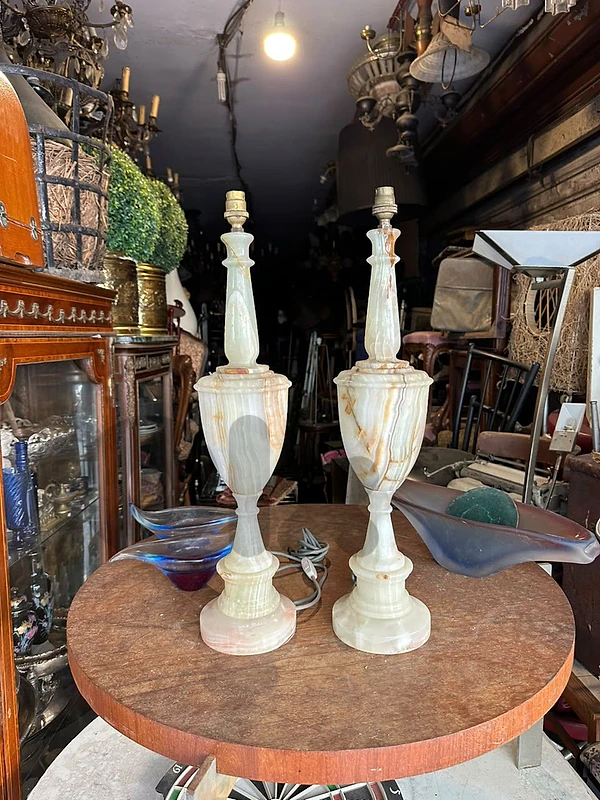pair of vintage italian onyx table lamp 70's (65cm)