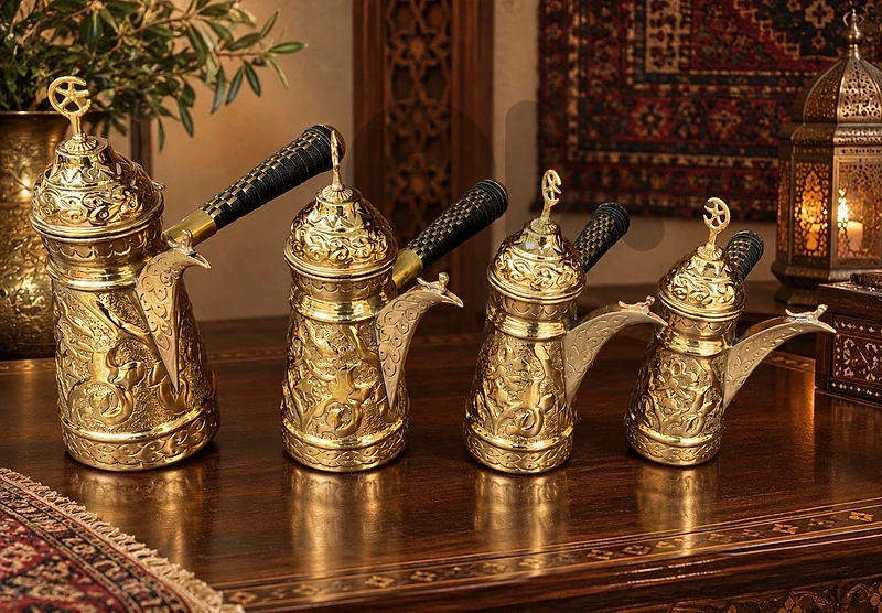 طقم مصبات قهوي نحاس اصلي حفر دق يدوي طقم مصبات قهوي نحاس اصلي حفر دق يدوي